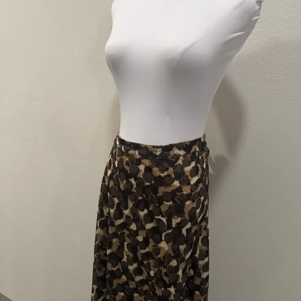 Reversible Leopard Cheetah Print Midi Skirt Animal Print Brown XL Work Office